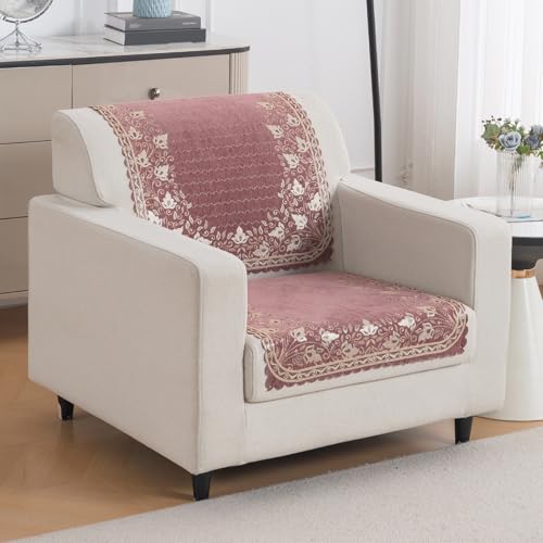 Image of HOKIPO Gulabi Jaal Premium Chenille Jacquard Sofa Cover for 1 Seater for Seat & Back, 'Royal Aangan Series' (IN-1006-L1*2)