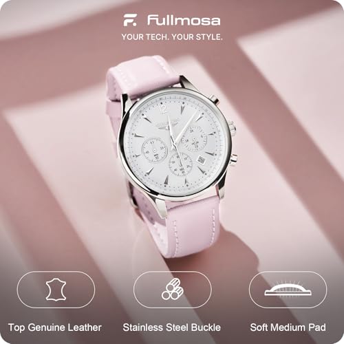 Image of Fullmosa 14mm Quick Release Leather Watch Band | Traditional Smartwatch Replacement Strap for Women Formal Daily Commute, Sand Pink&Silver Buckle