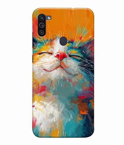 Image of Printed Hard Back Case Cover & Compatible for Samsung Galaxy M11 / Samsung Galaxy A11 | Cat Painting Art (Multicolor) - D1191