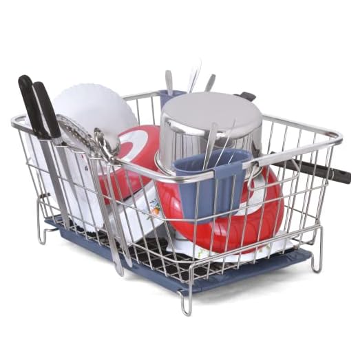 LiMETRO STEEL Stainless Steel Dish Drainer | After Wash Utensils Basket (Dish Rack with Tray & 2 Spoon Holders)