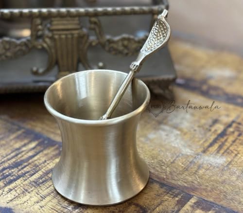 Image of Pure Brass /Pital Charnamrit Lota with Spoon (for Havan, Pooja, Paath, Surya Jal, Mandir and Yagya)