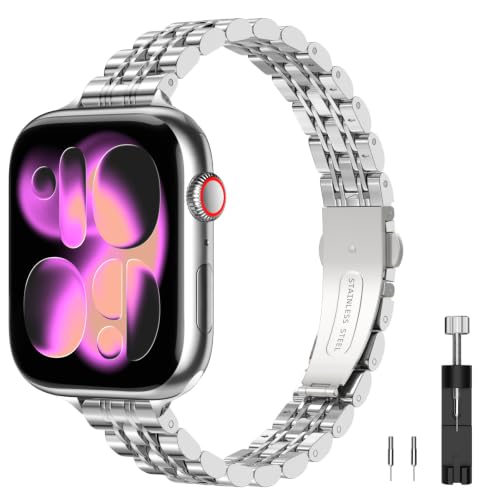 TiMOVO Metal Band Compatible with Apple Watch Series 12 11 42mm, Silver - image 1