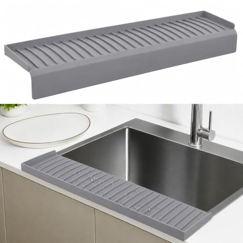 Image of Yumun Sink Splash Guard In Kitchen, Silicone Sink Edge Protector (Grey)