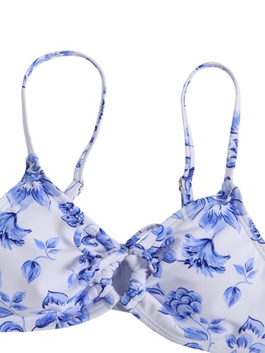 Image of COZYEASE Girls' 2 Piece Ditsy Floral Print Knot Front Ruched Triangle Bikini Swimsuit