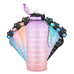 SLUXKE 2L Trinkflasche,2 Liter Wasserflasche BPA frei mit Strohhalm und Zeitmarkierungen,1-klick Verschluss…