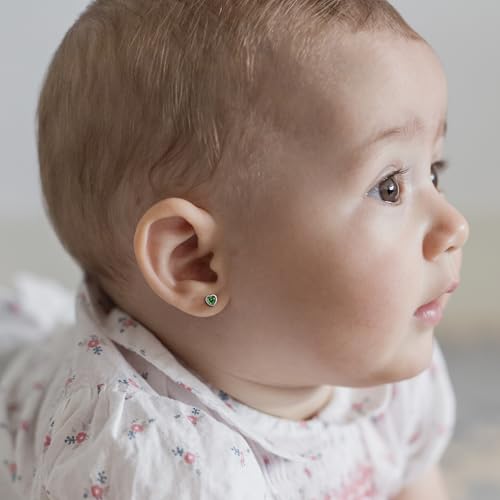 Heart Birthstone Earrings with Screw Backs | Hypoallergenic Sterling Silver Studs for Girls, Babies, Kids & Teens | Safe Jewelry Gift for Birthdays & Holidays2