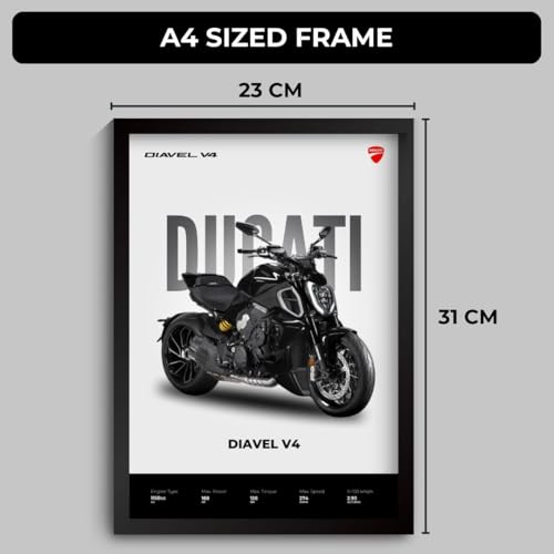 Image of Ducati Diavel Poster | Framed Poster of Ducati Superbike A4 Sized (31 x 23 cm) | Superbike Posters for Wall, Gift for Boys, Ducati Bike Frame | Bike Frames | Bike Posters for Wall, Bedroom, Hostel (F 067)