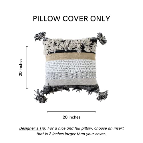 Casa Boho Pillow Cover 20X20 Pillow Cover Boho Decor Pom Pom Pillow Boho Bedding Boho Throw Pillows For Couch Pillows Decorative Pillow Covers Decorative Pillows For Bed Throw Pillows Black White Tan #TOP4