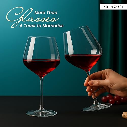 Image of Birch & Co. Wine Glass - Wine Glasses Set - Crystal Clear, Lead-Free, Elegant Stemware for Red & White Wine, Dishwasher Safe, Elegant Gift for Parties & Celebrations, Set of 2, CellarMuse