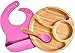 Stoviglie in bambù e silicone. Set 3 pezzi: Piatto diviso grande, Cucchiaio e Bavaglino. Piatto a scomparti ideale per neonati BLW, ventosa antiscivolo sulla base. Prodotto ecologico senza BPA (Rosa)