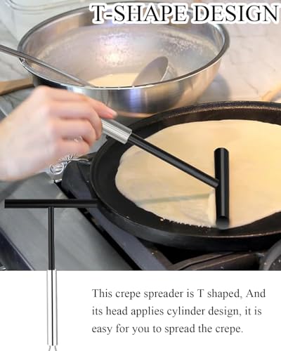 Image of 2PCS Crepe Spreader & Spatula Kit, T-Shape Dosa Spreader Tool and Spatula Set with Stainless Steel Handle, Cake Turner Spreader Tool Crepe Pan Maker for Home Kitchen Utensils Dining Room