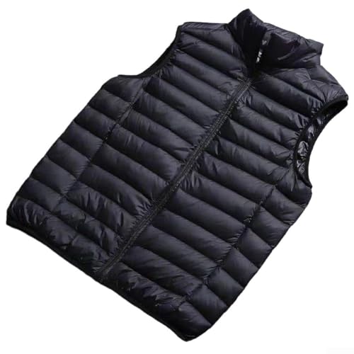 Chaleco para hombre, chaqueta sin mangas ultraligera, portátil, cálido, acolchado, coreano, moderno, cuello alto, abrigo (L negro)