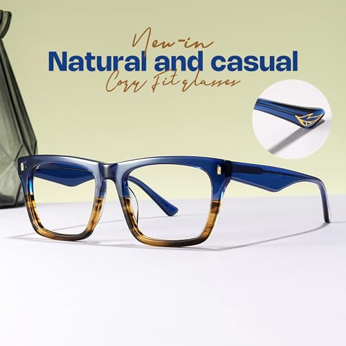 Image of Zeelool Rectangle Glasses Frames for Men, Acetate Eyeglasses Eyewear Frame with Clear Lens & Metal Hinges ZJGA996987-01
