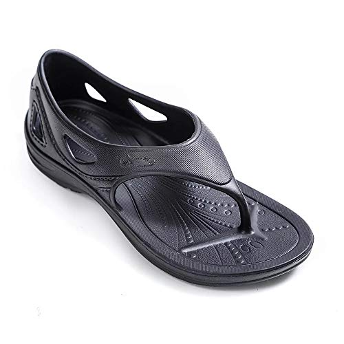 L&M Caiman Unisex Sport Sandal - Thong Sandal Covered with Heels for Jogging - EVA Flat Sandals Black