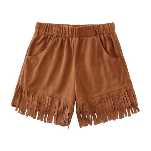BILIKEYU Girls Summer Beach Shorts Elastic High Waisted Tassels Cowboys Shorts with Pockets 5 to 14 Years2