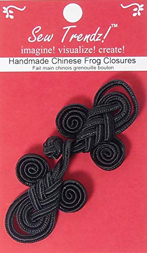 Chinese Frogs Button Closures- Handmade -Black - 3.5"x1.5" - Angel Design - 1 Pair/pack - #FG-ANGEL