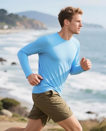 Men's Sun Protection Shirts Swim Shirts UPF 50+ UV Long Sleeve Rash Guard Fishing Running Shirts Quick Dry 012-Blue-S4