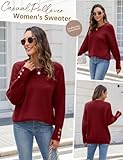 Vijamiy Jersey De Punto Mujer Cuello Redondo Casual Suéter Tops Moda Loose Pullover Sweater Otoño e Invierno Elegante Sweatshirt Cálido y Confortable(Rojo Burdeos,M)