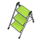 DRFGNF A 3 gradini, telescopica Pieghevole for Uso Domestico, in Acciaio al Carbonio Ispessito con gradini, di Salita Stabile(Green)