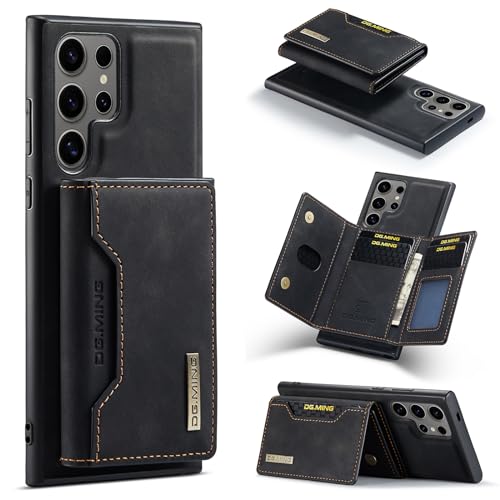 Coque rétro de luxe pour Samsung S25 Ultra étui en cuir magnétique avec porte-cartes noir
