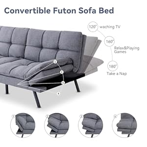 Hcore Convertible Splitback Futon Sofa Bed for Living Room Office Apartment Memory Foam Sleeper Loveseat Modern Small Couch in Grey