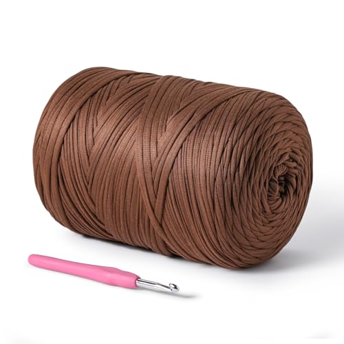 Image of 800g T-Shirt Crochet Yarn for Crocheting Crafts /Bags /Basket /Coaster,Hand Knitting Tshirt Yarn for Crochet,228yds T Shirt Yarns with High Elastic Thick Yarns Polyester Fabric(Brown)