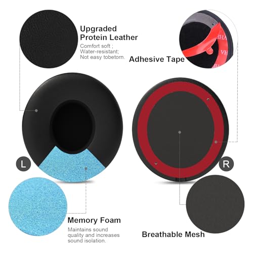 Repuestos de almohadillas para oreja para audífonos Beats Solo 3/2, suaves y a prueba de sudor de PU de proteína, espuma viscoelástica que reduce ruido (Negro) miniatura 3