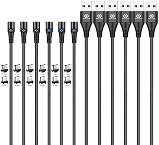 Trescopes Magnetic Charging Cable Fast Charging, [6 Pack] Fixed Head. Phone Charger, Data Transfer Compatible for Micro USB, Type C, Smartphones, USB C