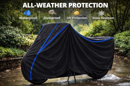 Image of Bike Cover Compatible with Bajaj Pulsar NS 300 | Water Resistant Universal Motorcycle Rain Cover | UV, Dust & Scratch Protection | All Weather | Black Blue Piping Elastic