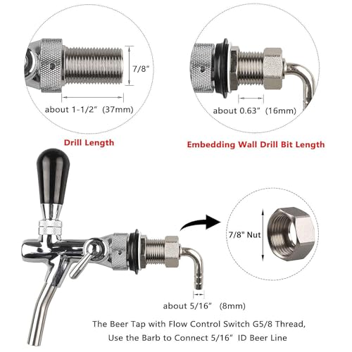 WOOLUCK Bierzapfhahn Einstellbare G5/8, Verstellbarer Bierhahn, Gewinde Bierhahn Chrome Fassbierhahn für Hause Bar Restaurants