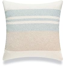 Hofdeco Beach Coastal Decorative Pillow Cover ONLY for Couch, Sofa, or Bed, Light Blue Tan Taupe Color Blocked Stripe, 18"x18"