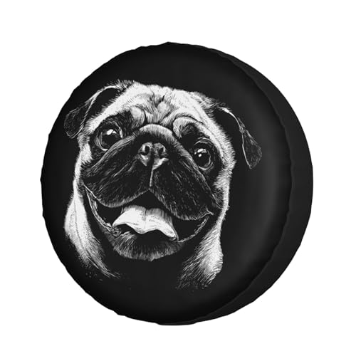 Image of Black and White Pug Face Polyester Tire Covers 16 inch Wheel Adjustable Car Cover Fit Trailer RV SUV Many Vehicles Car Diameter 29 inch-31 inch