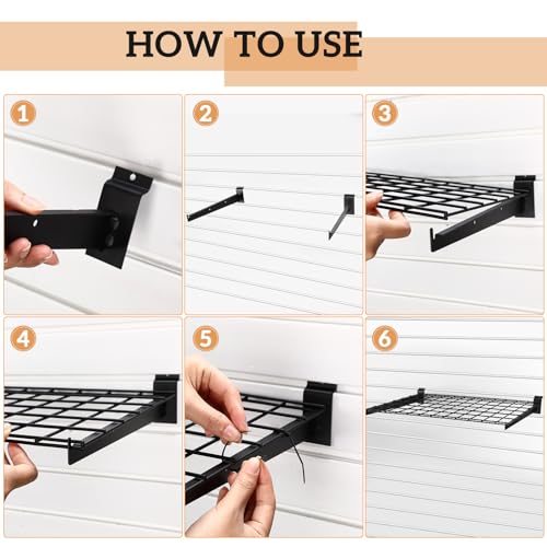 Wenqik SIX-WENQIK-460 2 Pack Slat Wall Shelves 11.8 X 23.6 Inches Metal Slat Wall Shelves Hanging Wire Shelf Brackets Wire Shelving Wall Mounted Brackets thumb #5