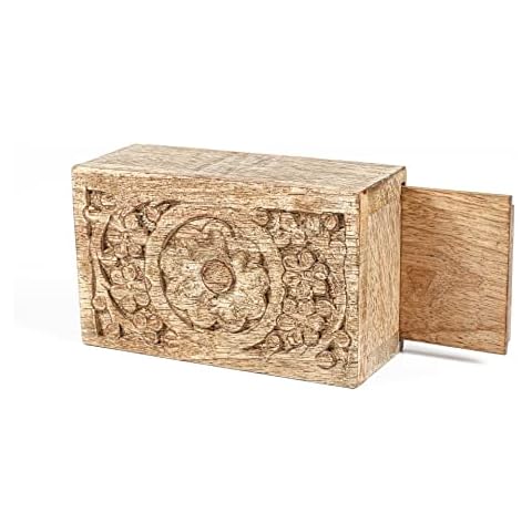 Engraved Natural Wooden Cremation Urns for Human Ashes, Wooden Hand Carved Burial and Funeral Memorial Pet Urns for Dogs,Wooden Urns with Elegant Finish - 5x3x2 Inch Wooden Box Burnt Cover
