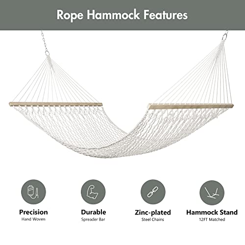 Image of ANOW Outdoor Rope Hammock with Spreader Bars, Heavy Duty Hammock with Pad for Outdoors Indoors, 450 LBS Weight Capacity, Gray