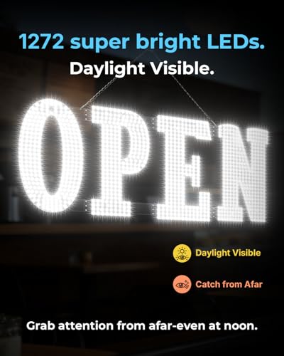 Image of 48 inchx17 inch Extra Jumbo LED Open Sign BT and Remote Control Open Sign Super Bright Dimmable Business Signs for Storefront Window Bar Salon Cafes Retail Shops White