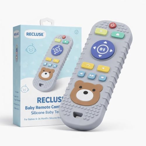 Recluse Remote Control Teethers Toys for Babies 3-6 12 Months Gifts, Food Grade Silicone Sensory Baby Remote Control Teether Bath Toys for Newborn Infant Boy Girl Autism Essentials, Christmas Gift