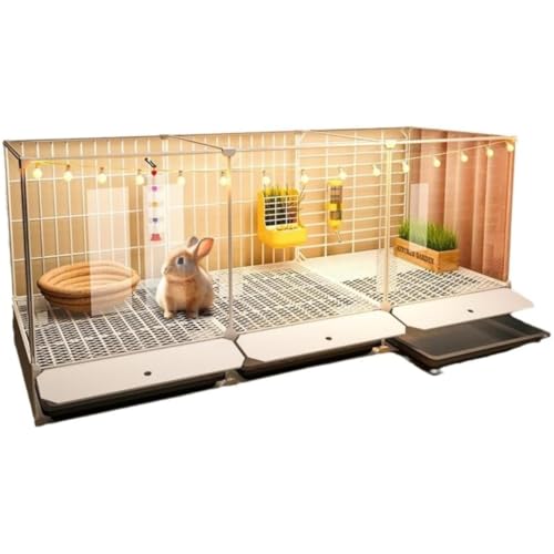 ケージ ペットケージ 小動物 うさぎ 休憩所 ペット用品 天井扉 脱走防止 掃除簡単 引き出しトイレ付 家庭用 屋根付き いぬ ネコ ハムスター モルモット チンチラ 小屋 観賞用 前後透明 おしゃれ 多スタイル 大きく開く観音式扉 うさぎ用 (107*3