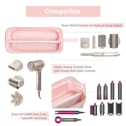 Leudes Hair Tools Travel Bag for Shark Flexstyle Carrying Case Portable Shark Hair Air Wrap Dryer Case Waterproof Dustproof Flat Curling Iron Travel Organizer (Pink) - Thumbnail 4