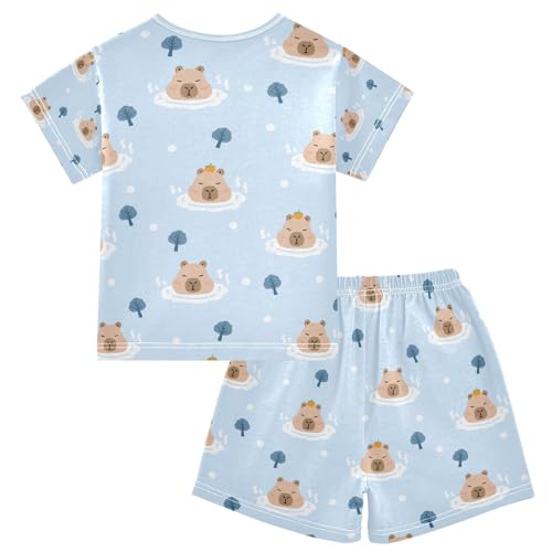 senya Tropical Bathing Cute Capybara Summer Pajamas Set Short Cotton Sleepwear 2 Piece2
