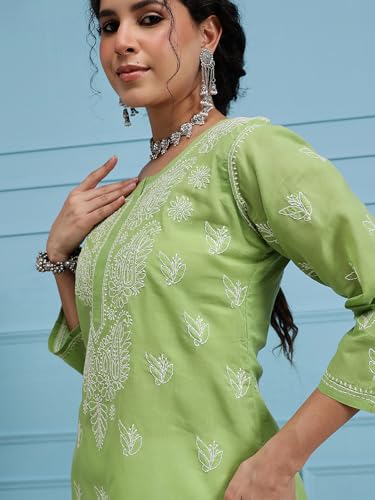 Image of Ada Hand Embroidered Lucknowi Chikankari Cotton Kurta for Women A133488
