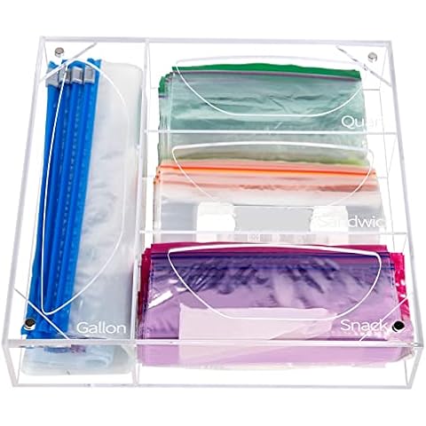 NPPLUS Bag Storage Organizer, Acrylic Food Storage Bag Dispenser For Gallon Quart Sandwich And Snack, Compatible With Cling Wrap, Wax, Foil, Gallon, Quart, Sandwich, Snack - (Magnet Cover) Cover