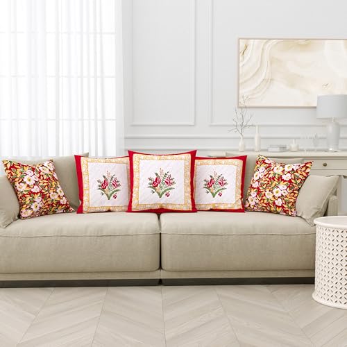 Image of BLOCKS OF INDIA Hand Block Printed Cotton Linen Cushion Cover (16 x 16 inches) (Color 5)