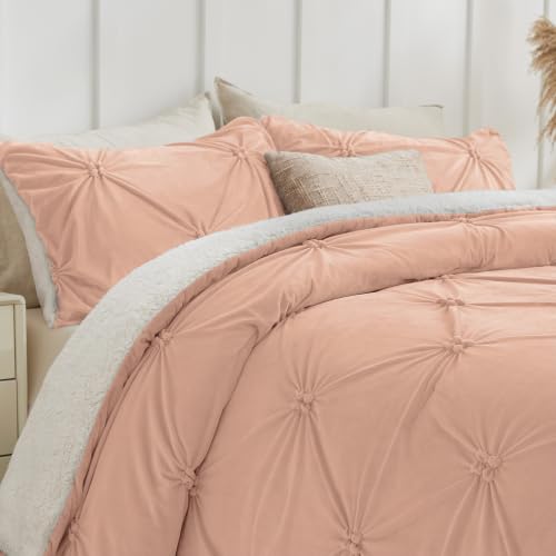 Image of BEDELITE Fluffy Sherpa Queen Comforter Set,Pintuck-Dusty Pink