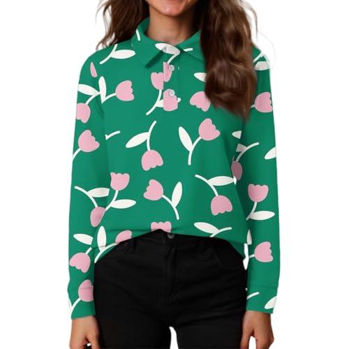 Girls Polo Shirts Long Sleeve School Uniform Floral Print Soft Casual Top4