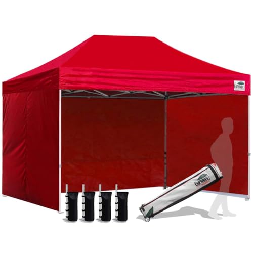 Image of Eurmax USA 8x12 Pop Up Canopy Tent,Commercial Tent with Patented No-Tip Rolling Bag,4 Zippered Removable Walls,UV & Water Resistant Canopy Top,Heavy Duty Outdoor Gazebo,Instant Shelter(Logo Red)
