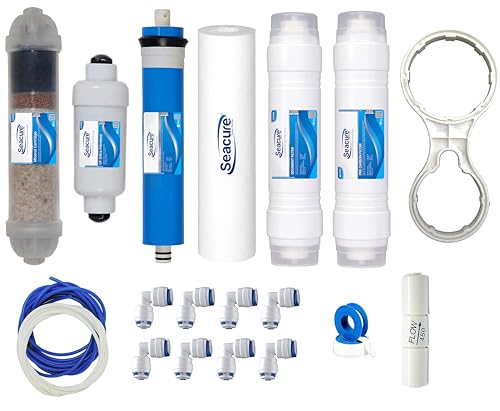Image of Seacure Complete RO Water Purifier Filter Service Kit | Universal RO Kit for All Water Purifiers | 2 Inline Filters + Membrane + Mineral & UF Filter + Accessories | Best for Home and Offices