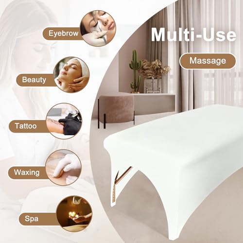 Image of 2-Piece Spa Bed Cover Professional Lash Bed Cover Stretchy Massage Table Cover Beauty Bed Protective Topper, Excellent for Lash Extension, Spa, Massage, Beauty Salon, Wax, Tattoo (White)