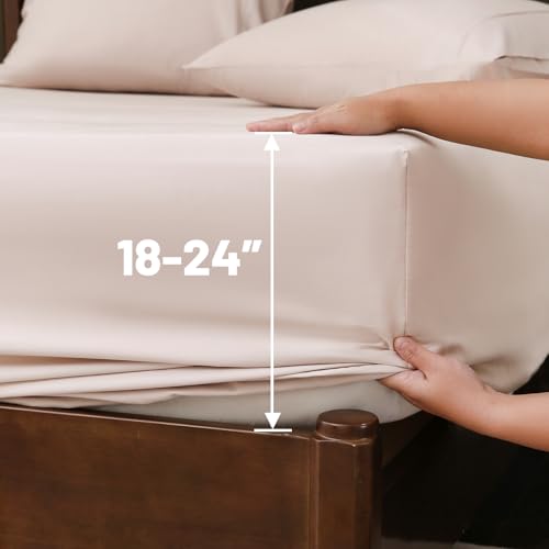 Image of Extra Deep Pocket Queen Sheets 18-24 Inch 100% Egyptian Cotton 1000 Thread Count Sateen Weave Soft Breathable 4 Pieces(Queen,Dusty Pink)