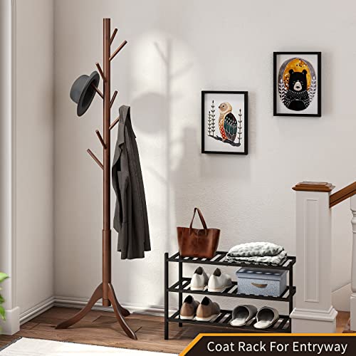 Coatrack 8 Standing Bamboo Coat Rack Hat Hanger 8 Hook For Jacket, Purse, Scarf Rack, Umbrella Tree Stand (Brown) #TOP4